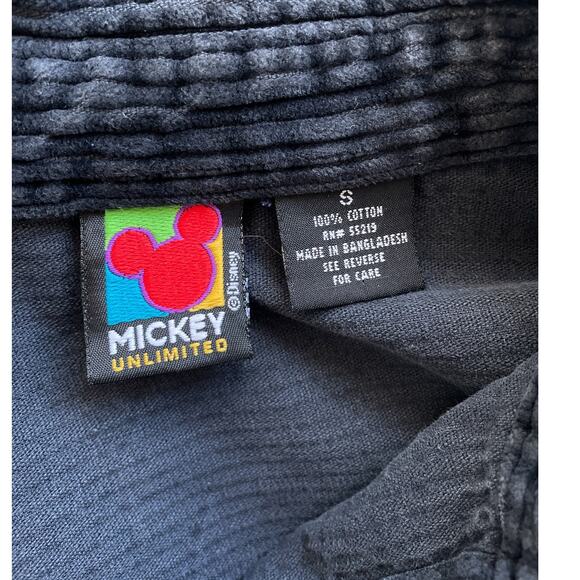 Vintage 90's Mickey Unlimited Black Wale Cord Shirt / Sz S / Embroidery Disney - Picture 8 of 9